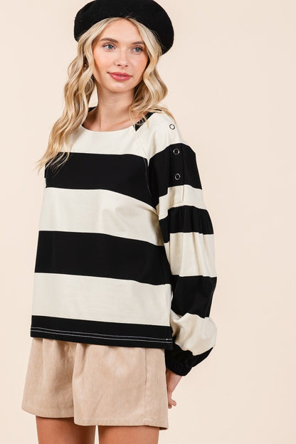 Mittoshop Striped Snap Shoulder Long Sleeve T-Shirt