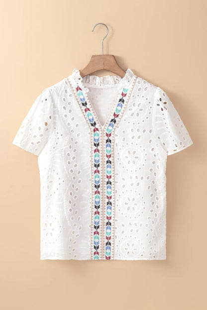 Eyelet Frill Short Sleeve Blouse